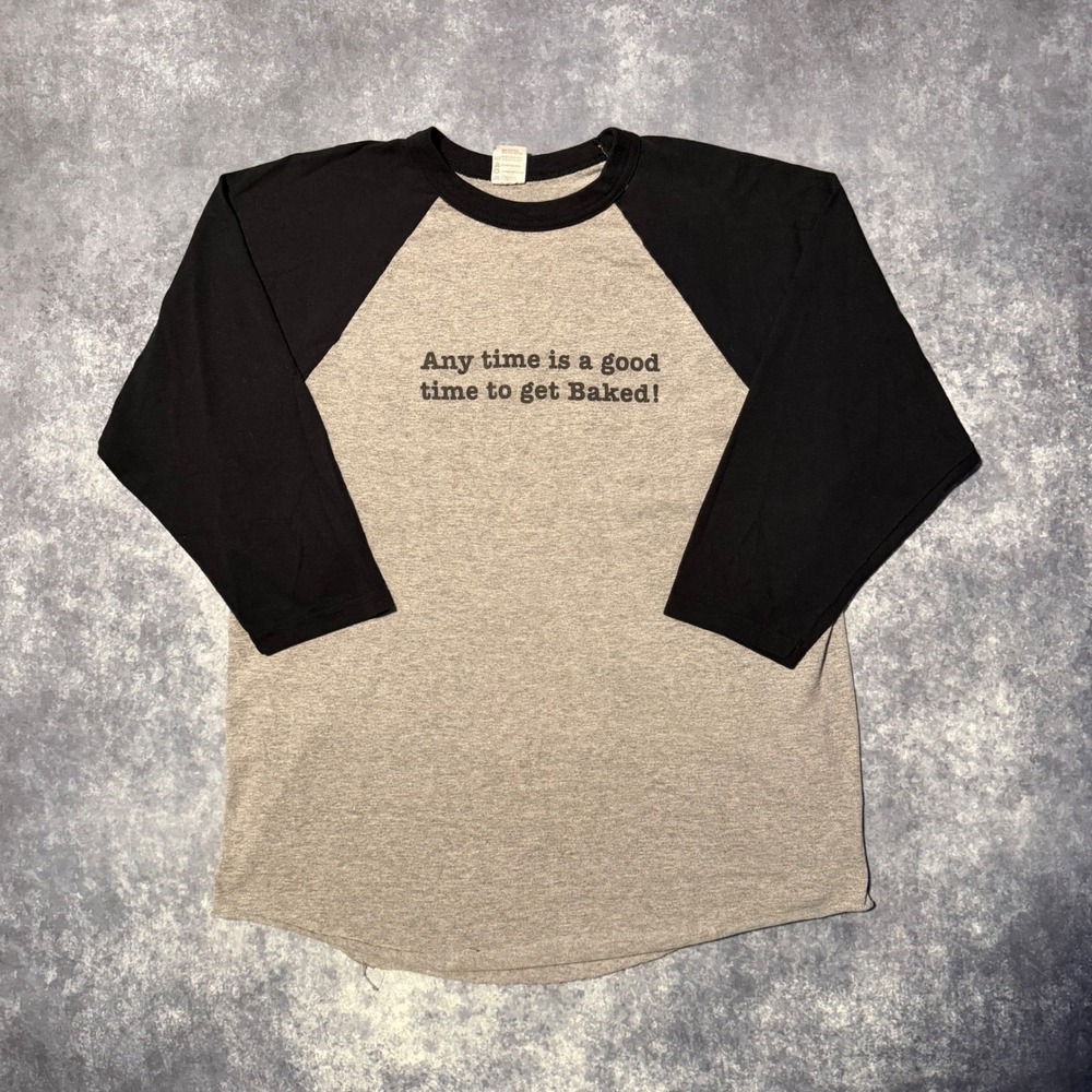 Vintage Funny Stoner Mens Raglan Baseball Tee Baked Gray Black L